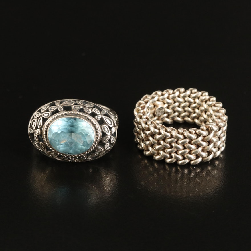 Sterling Mesh Chain and Topaz Rings