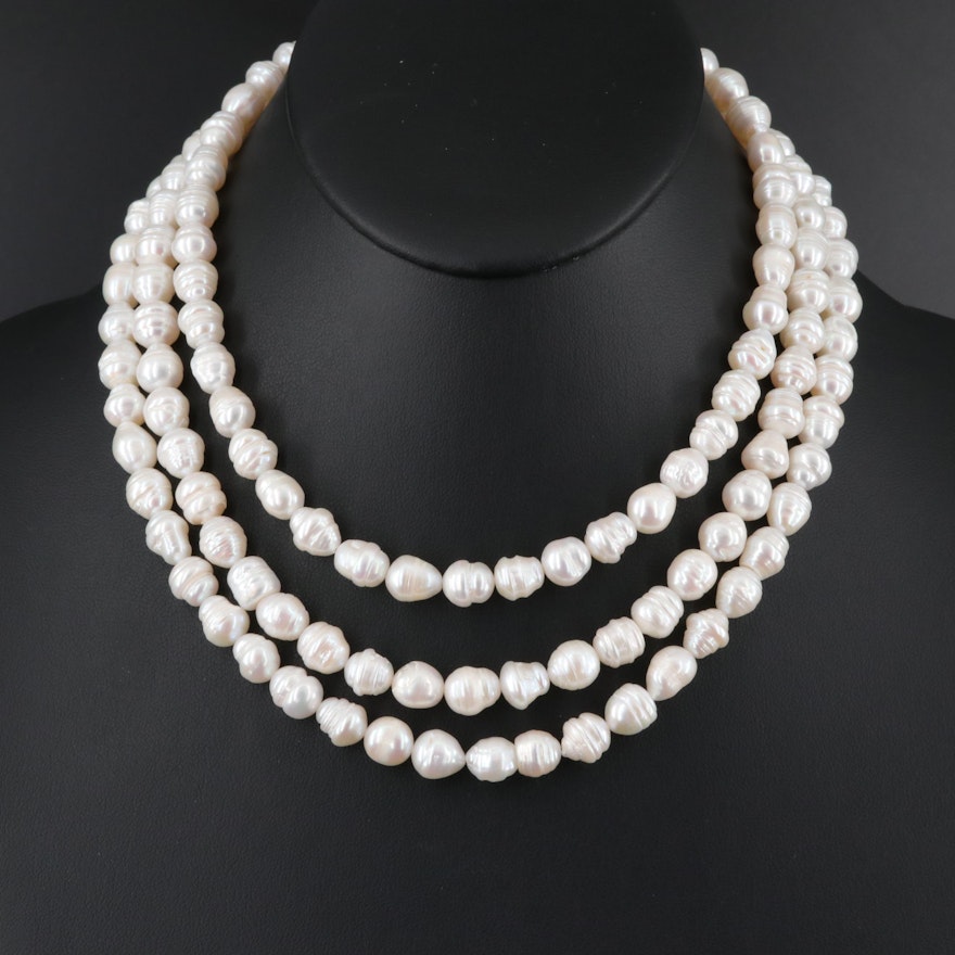 Pearl Multi-Strand Necklace with Sterling Clasp