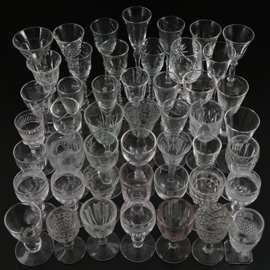 Etched and Molded Clear Glass Stemware, Early to Mid-20th Century