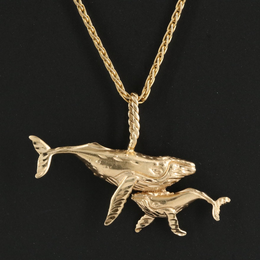 14K Whales Pendant Necklace