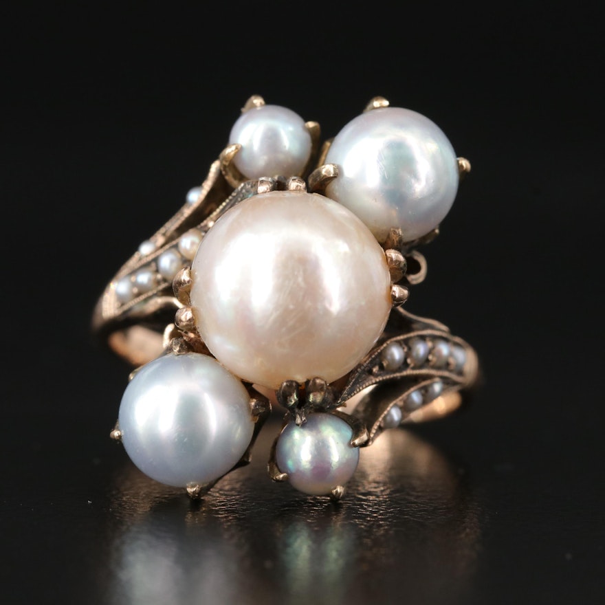 Antique 14K Pearl and Seed Pearl Ring with GIA Report