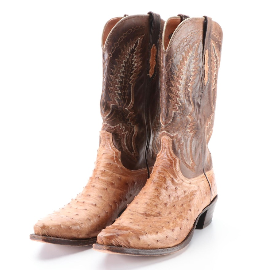 Men's Lucchese 2000 Luke Ostrich Skin and Leather Western Boots