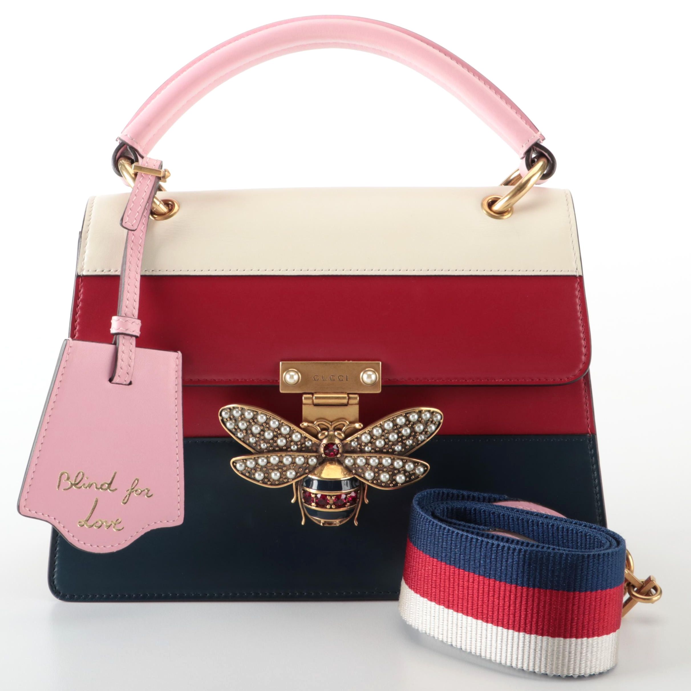 Gucci Queen Margaret Top Handle Bag in Colorblock Leather with Embellished Flap