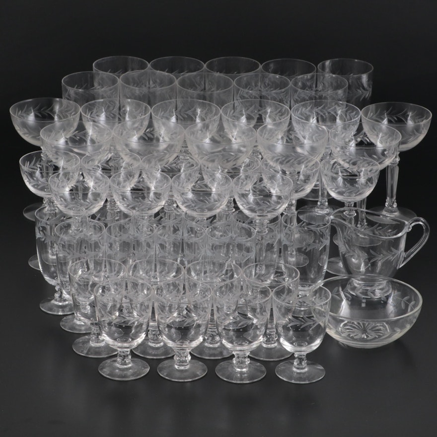 Fostoria "Holly Clear" Glass Stemware, Creamer and Bowl, 1942–1980