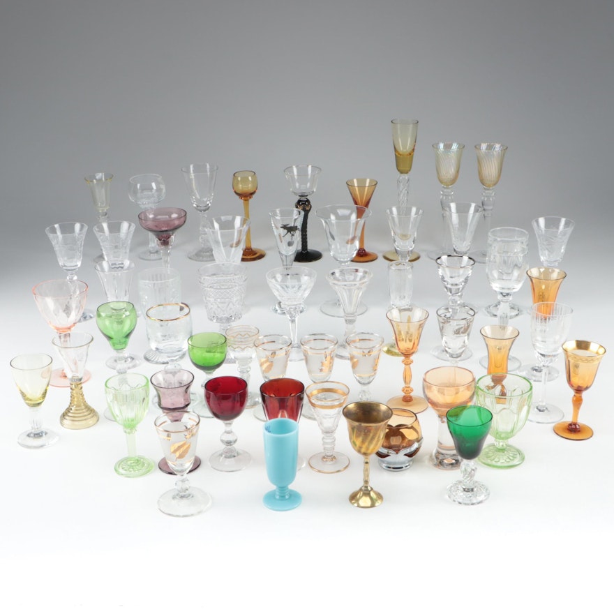 Heisey Glass with Other Glass Cordials and Stemware, Early to Mid-20th Century