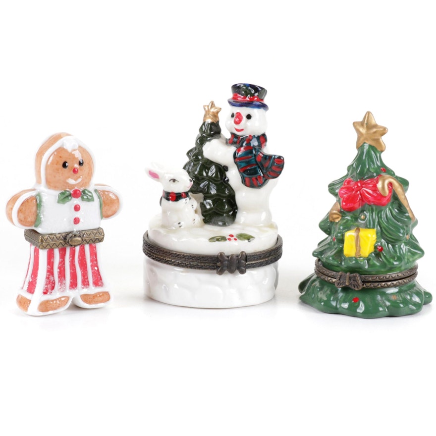 Hand-Painted PHB Collection Christmas Porcelain Trinket Boxes