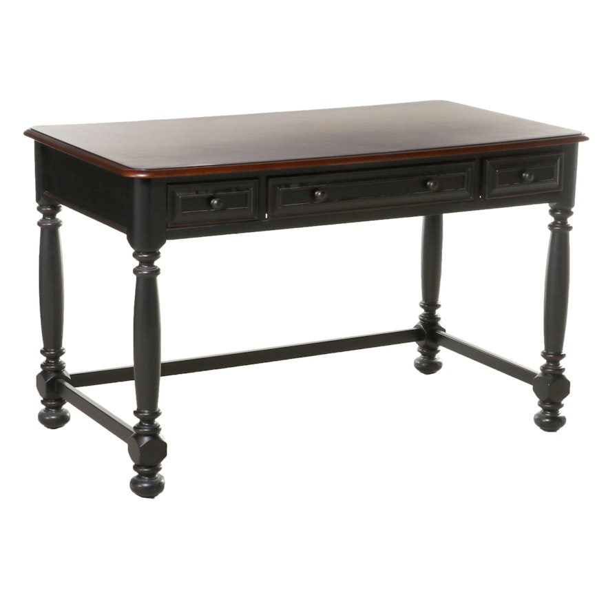 Contemporary Parcel-Ebonized Writing Table with Fall-Front Keyboard Drawer