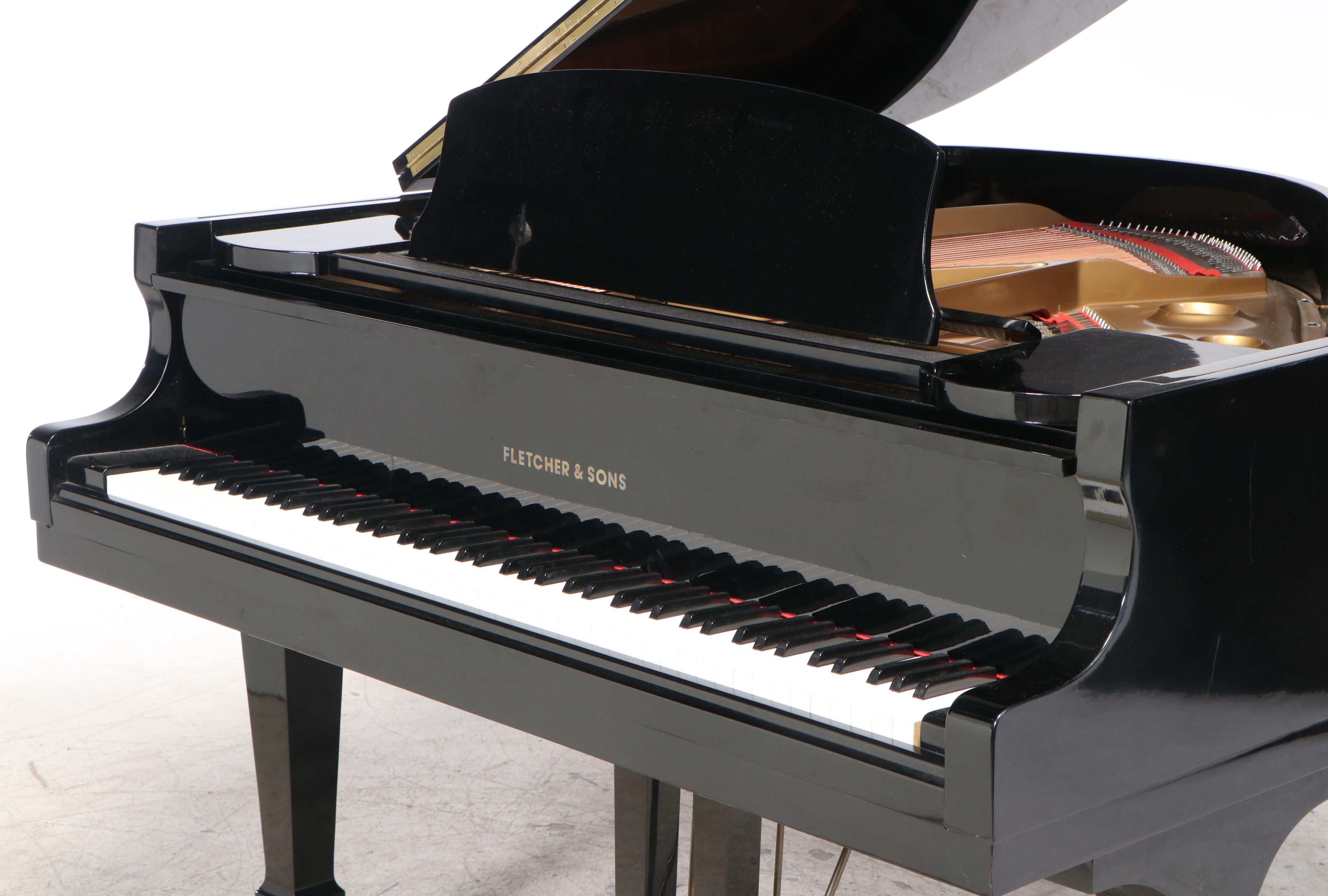 Hyundai G-80A Black Lacquer Baby Grand Piano With Bench, Late 20th Century