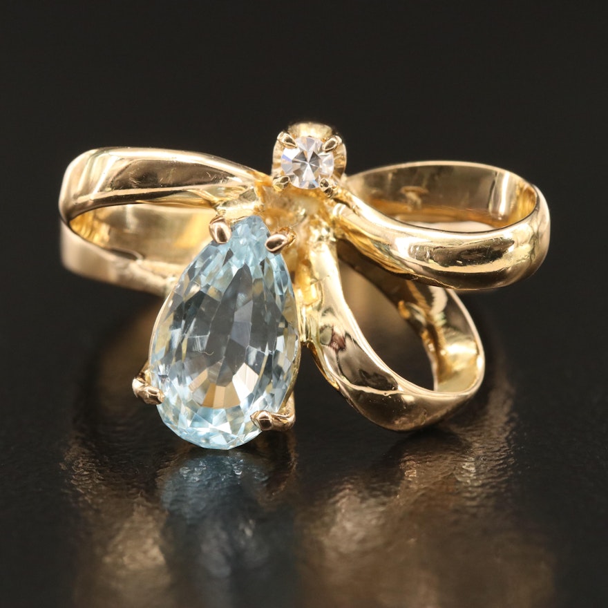 18K Aquamarine and Diamond Bow Ring