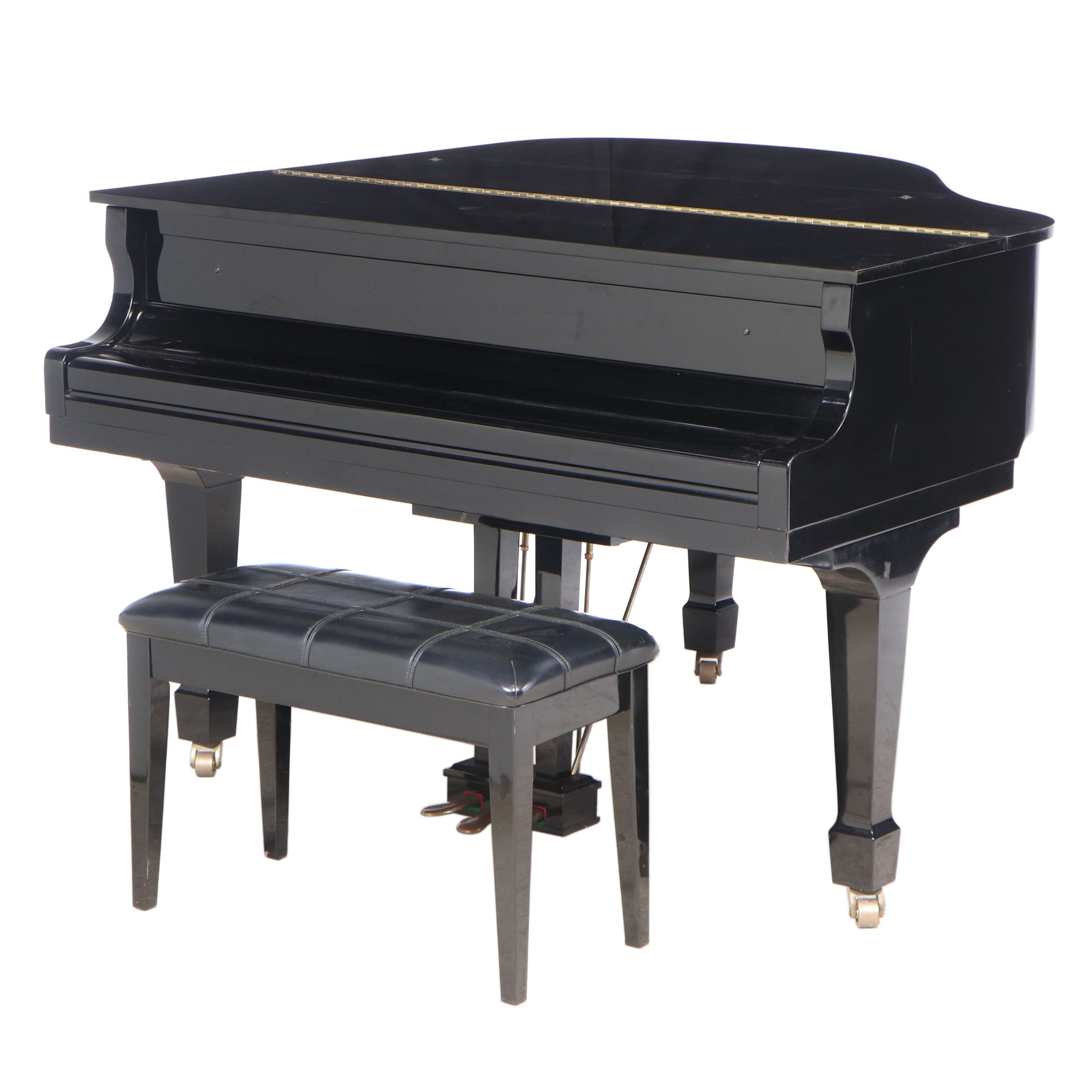 Hyundai G-80A Black Lacquer Baby Grand Piano With Bench, Late 20th Century