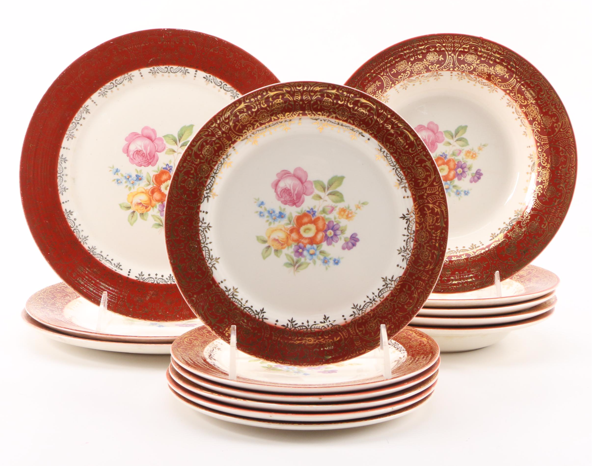 Limoges American "Meissen Rose Red" Porcelain Dinnerware, Mid-20th Century
