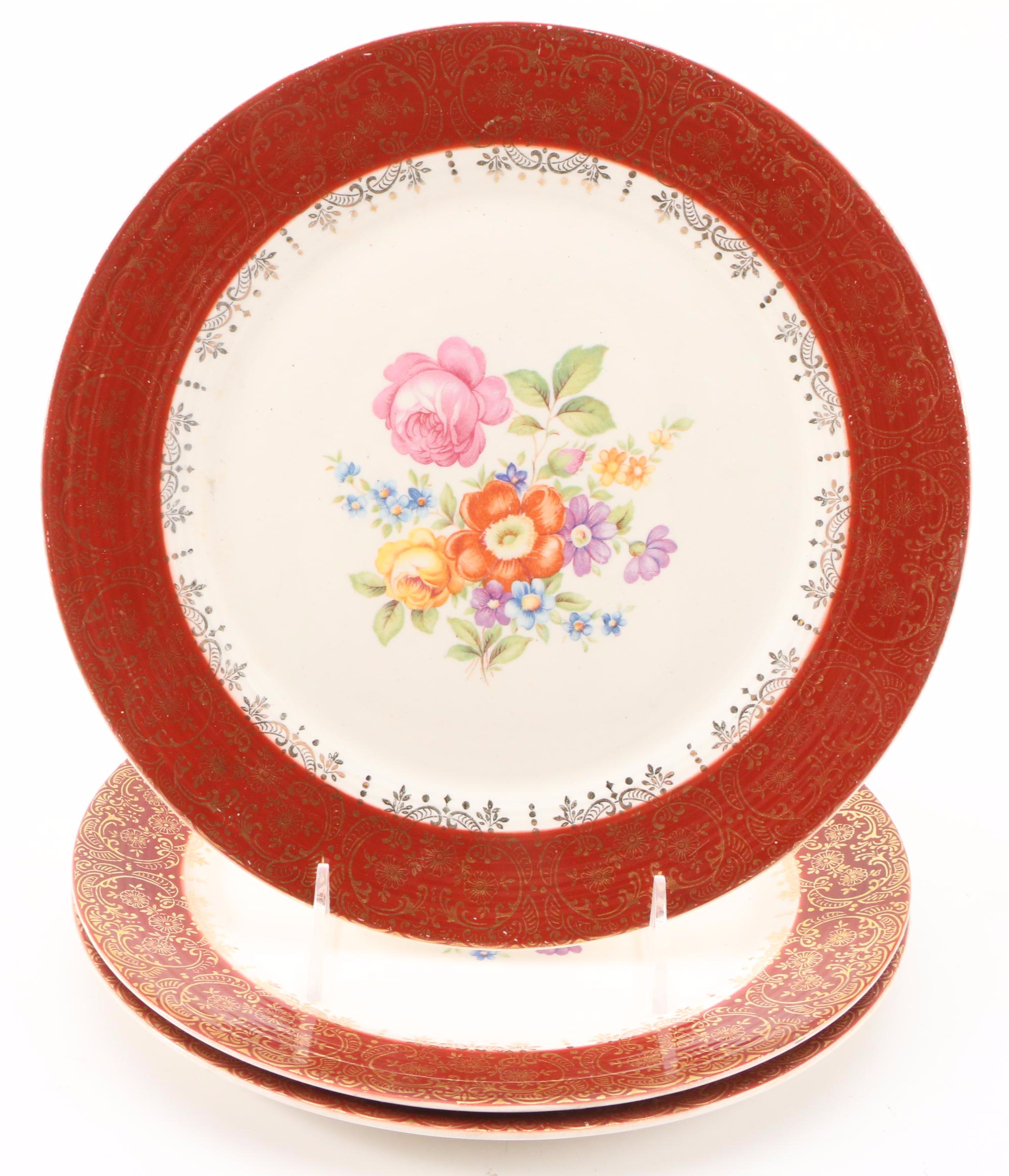 Limoges American "Meissen Rose Red" Porcelain Dinnerware, Mid-20th Century