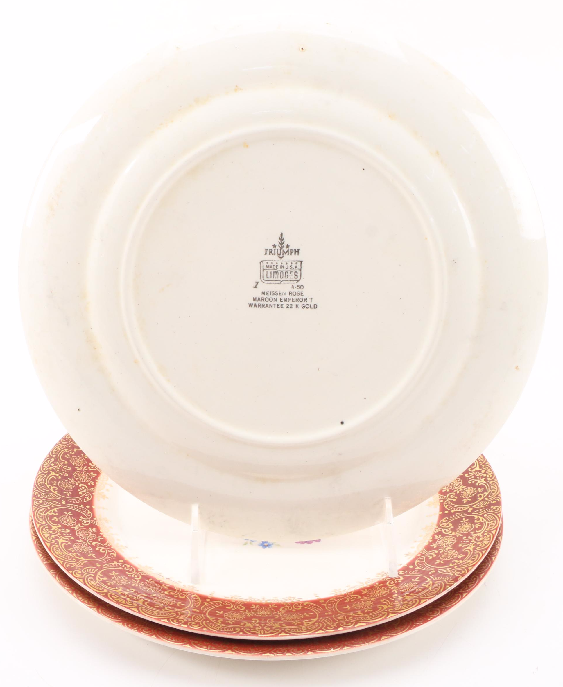 Limoges American "Meissen Rose Red" Porcelain Dinnerware, Mid-20th Century