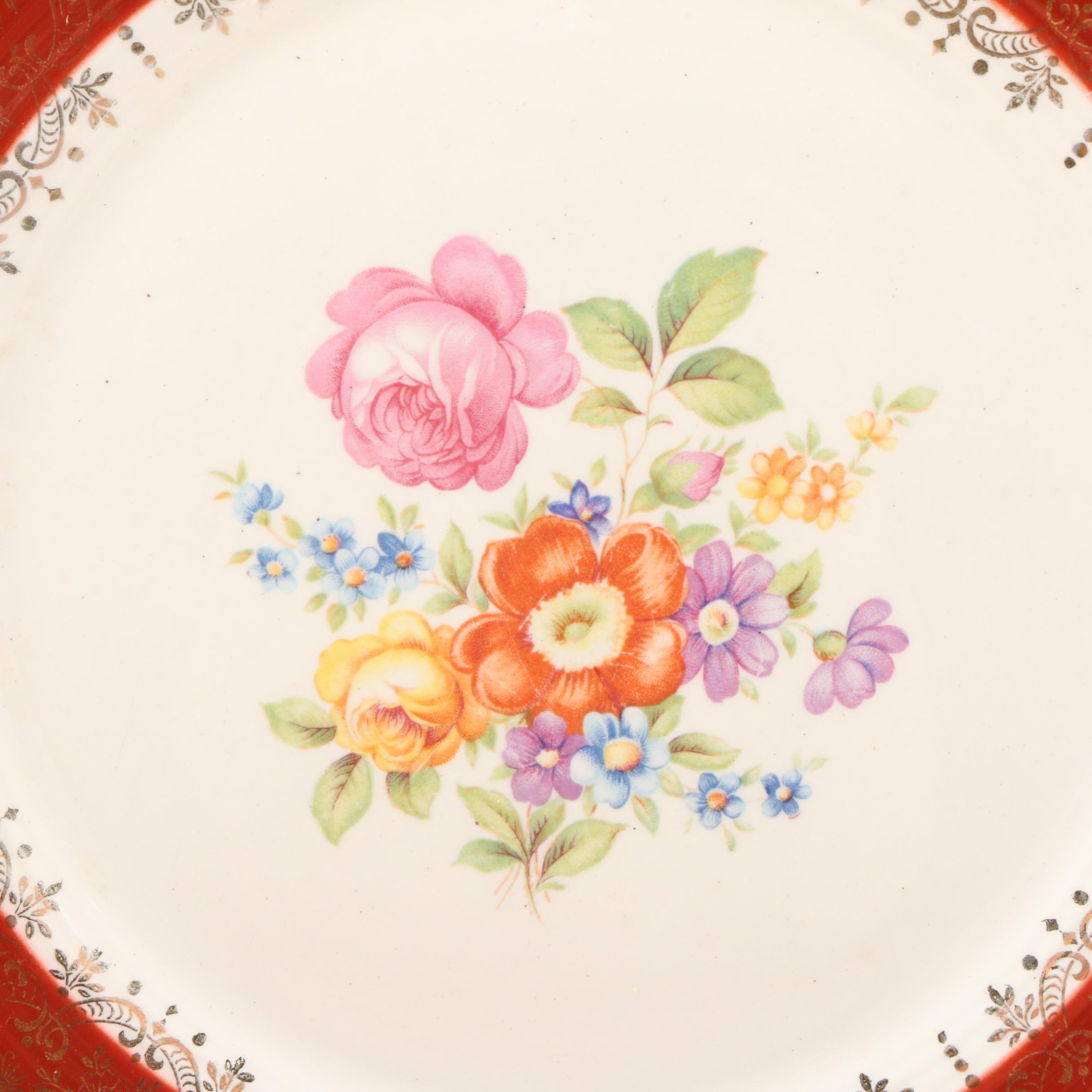 Limoges American "Meissen Rose Red" Porcelain Dinnerware, Mid-20th Century