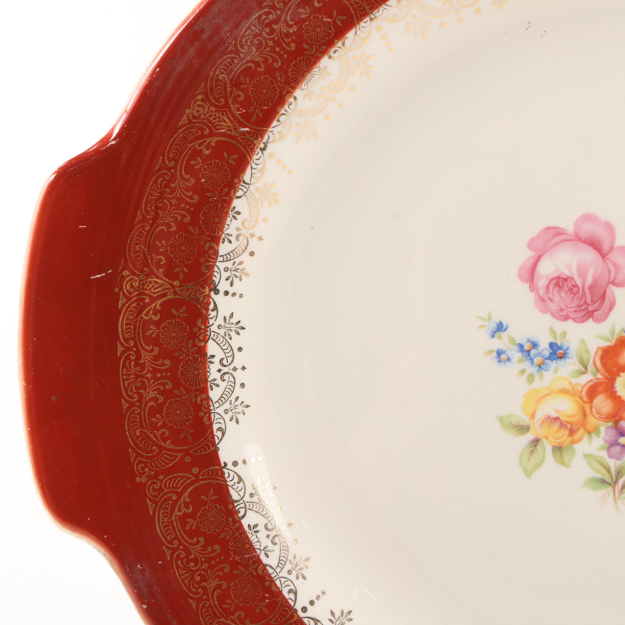 Limoges American "Meissen Rose Red" Porcelain Dinnerware, Mid-20th Century