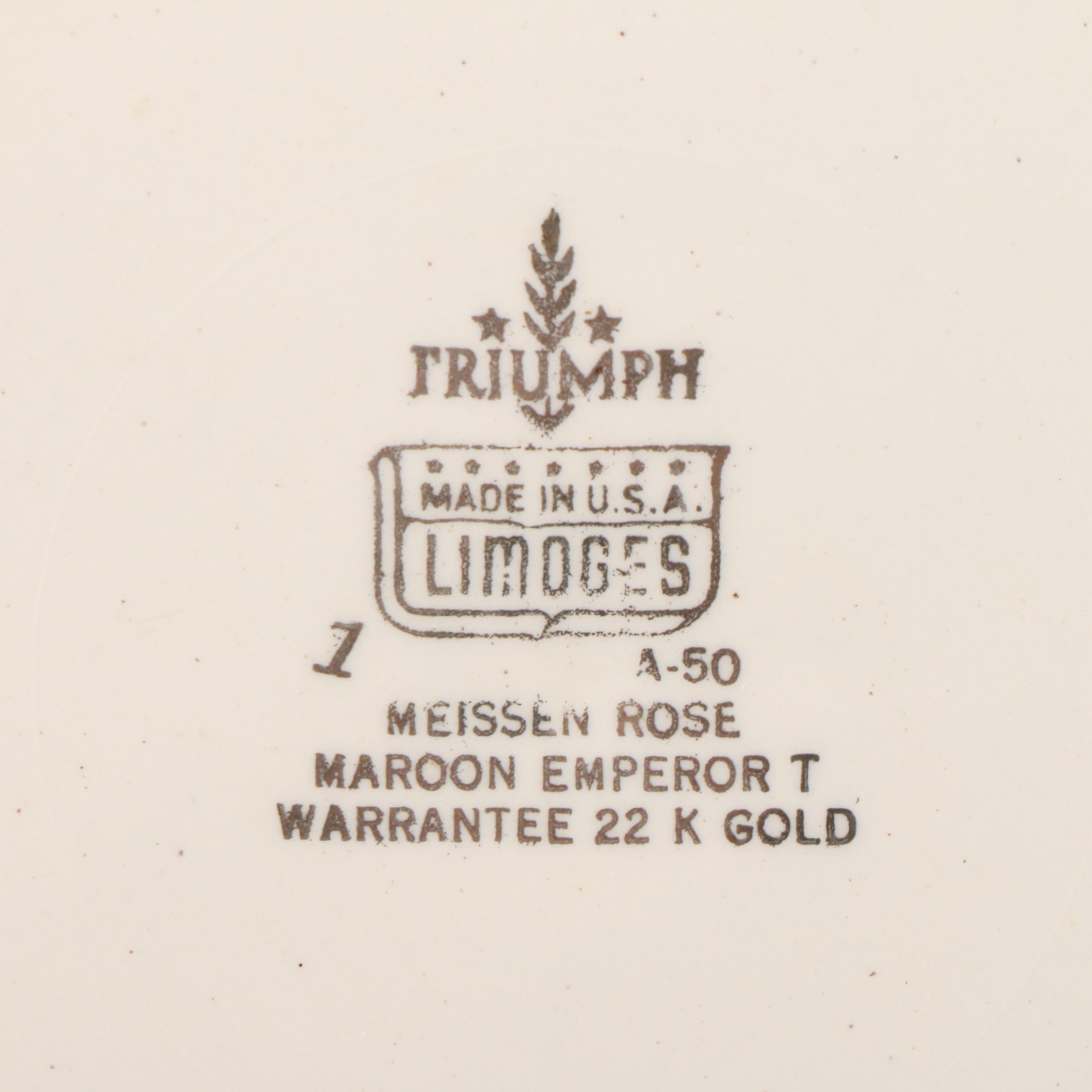 Limoges American "Meissen Rose Red" Porcelain Dinnerware, Mid-20th Century