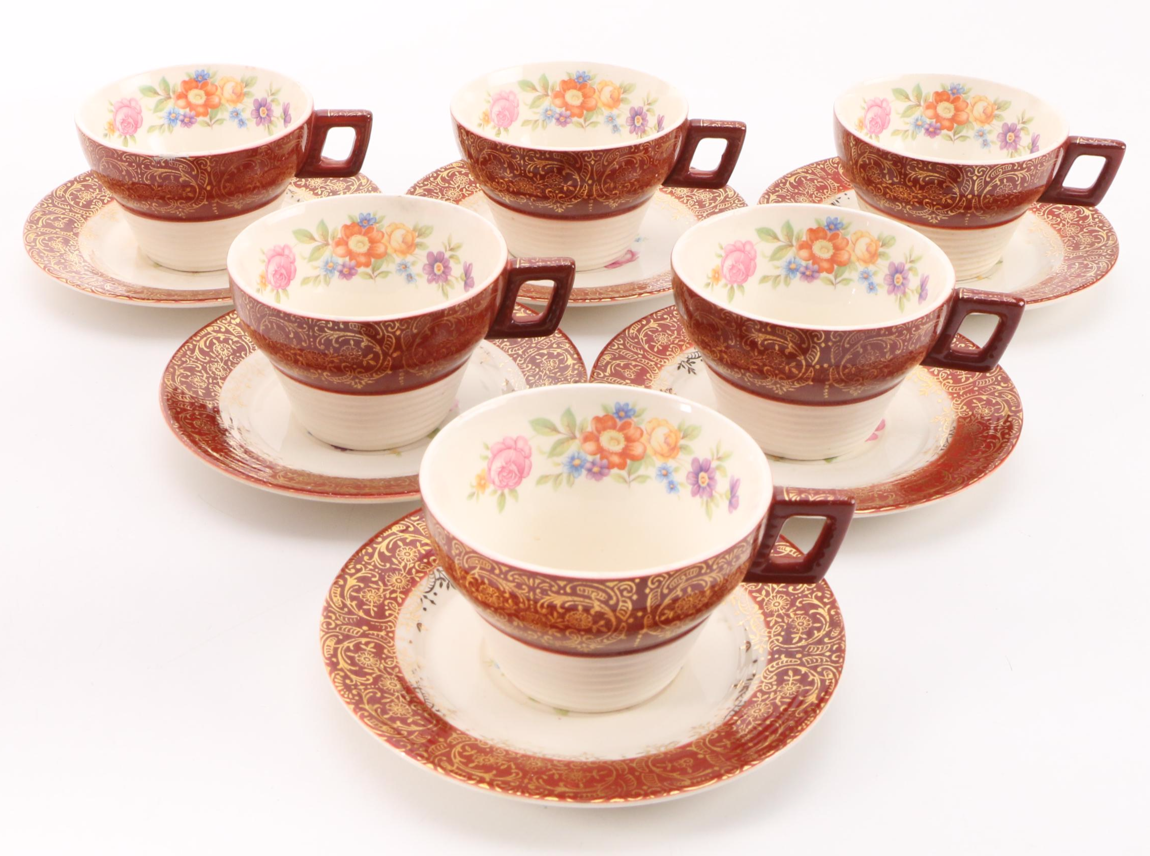 Limoges American "Meissen Rose Red" Porcelain Dinnerware, Mid-20th Century