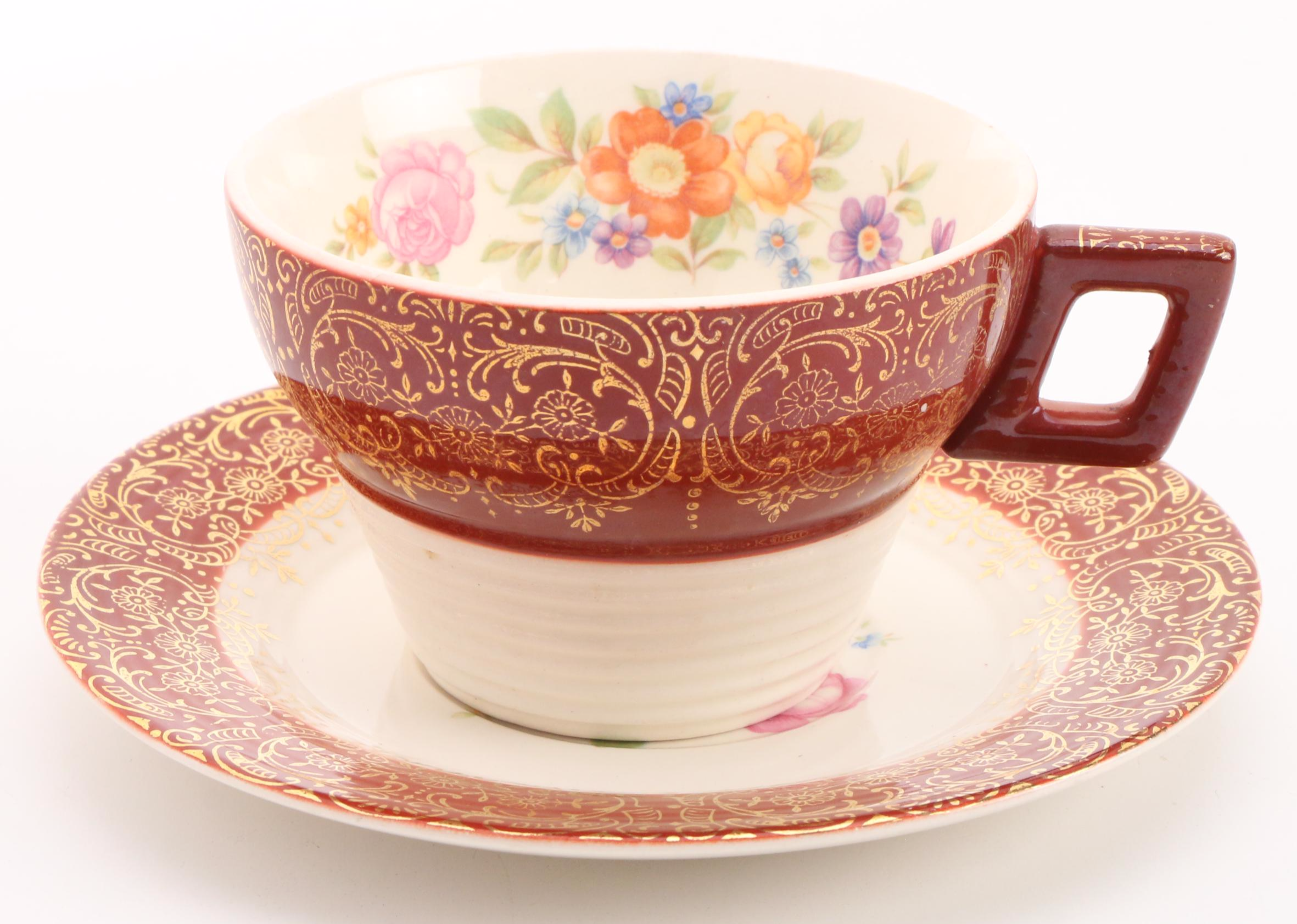 Limoges American "Meissen Rose Red" Porcelain Dinnerware, Mid-20th Century