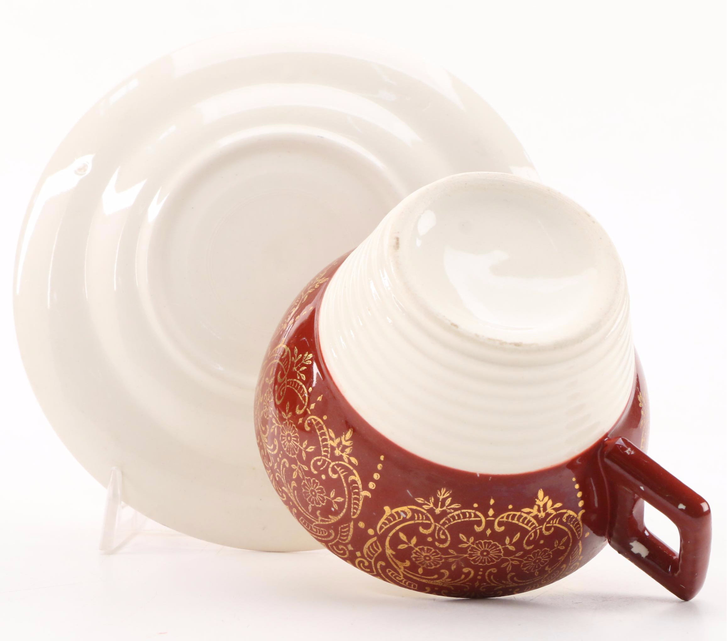 Limoges American "Meissen Rose Red" Porcelain Dinnerware, Mid-20th Century