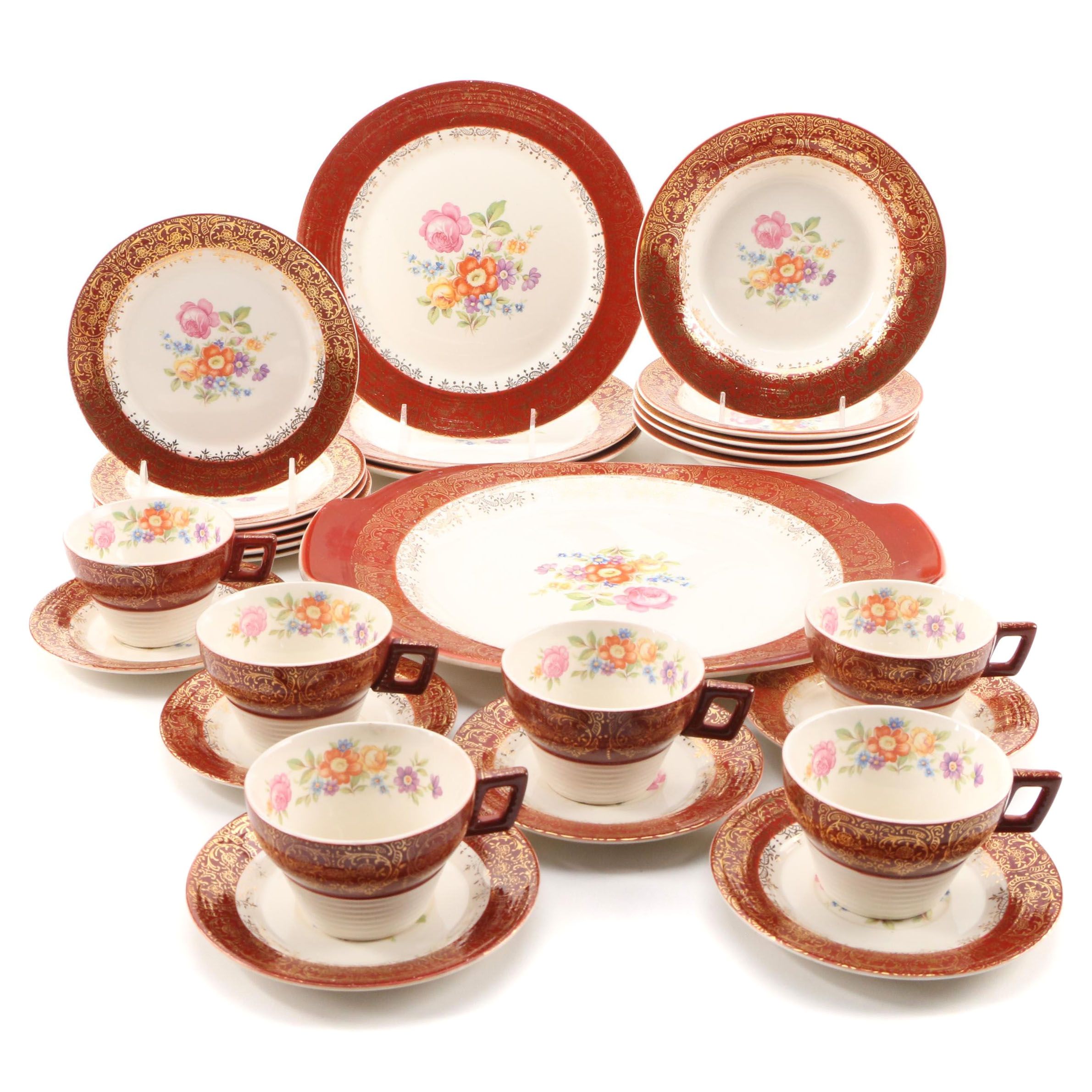 Limoges American "Meissen Rose Red" Porcelain Dinnerware, Mid-20th Century