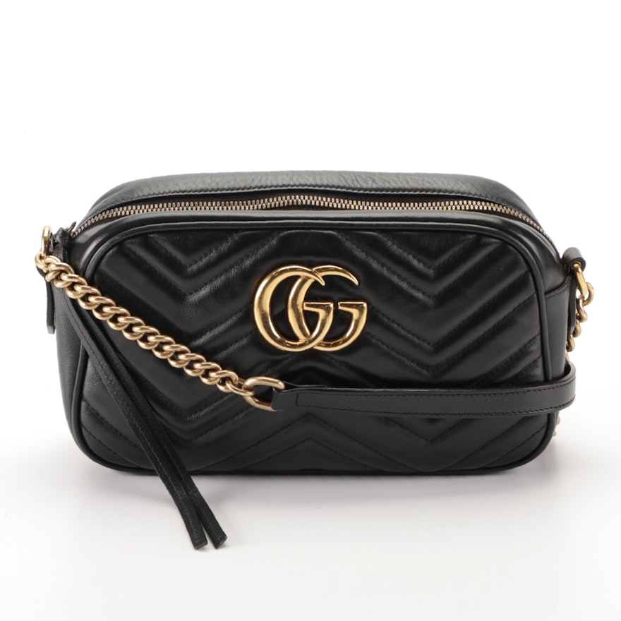 Gucci GG Marmont Small Crossbody Bag in Black Chevron Matelassé Leather