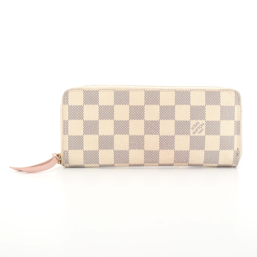 Louis Vuitton Clémence Wallet in Damier Azur Canvas and Rose Ballerine Leather