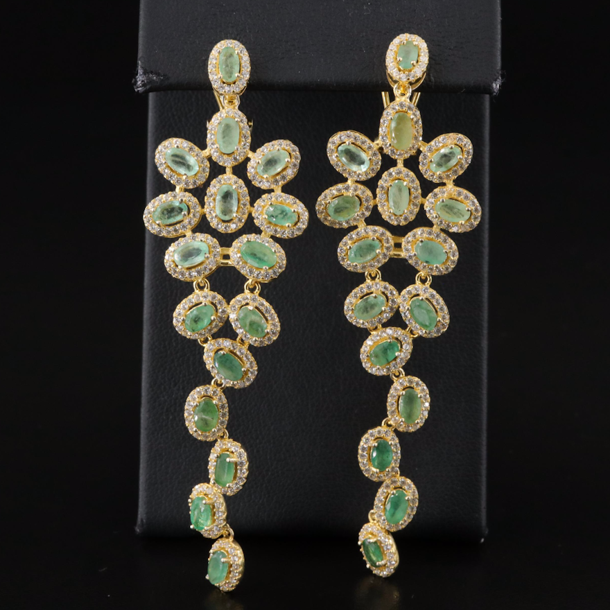 Sterling Emerald and Cubic Zirconia Drop Earrings