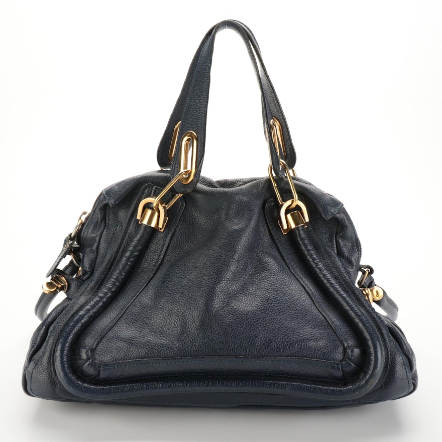 Chloé Paraty Dark Blue Grained Leather Two-Way Bag