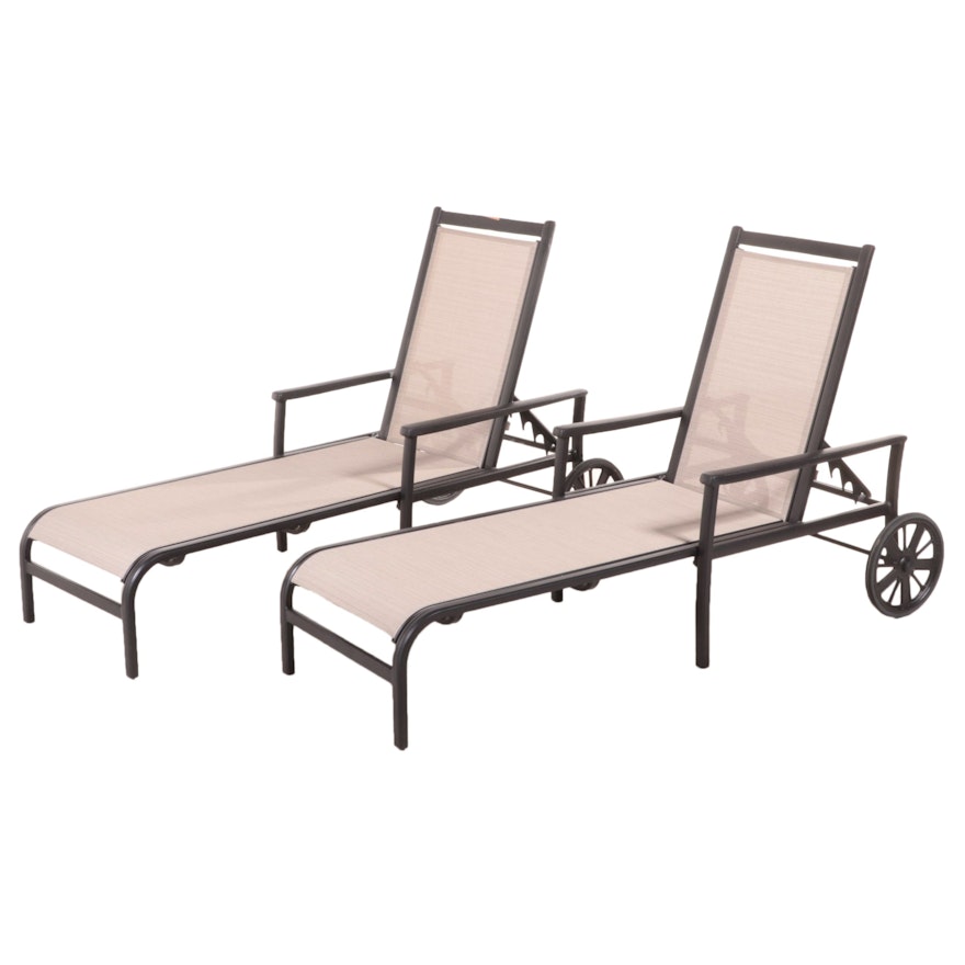 Pair of Powder-Coated Metal Adjustable-Back Patio Chaise Lounges