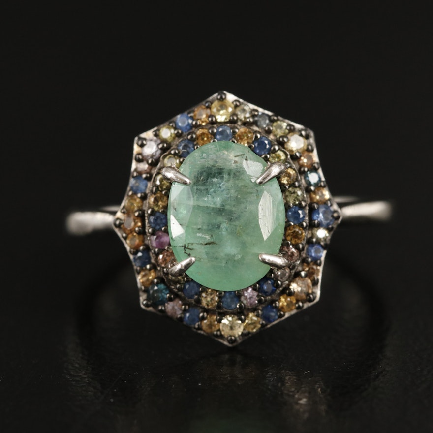 Sterling Emerald and Sapphire Ring