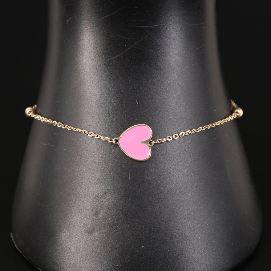 Italian 14K Enamel Heart Bracelet