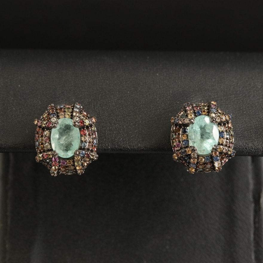 Sterling Beryl and Sapphire Earrings