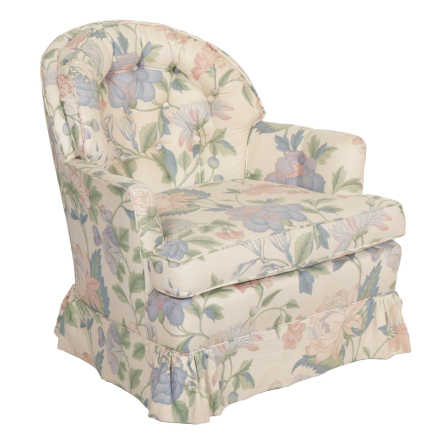 Armchair with Button-Tufted Floral Upholstery, Late 20th to 21st Century