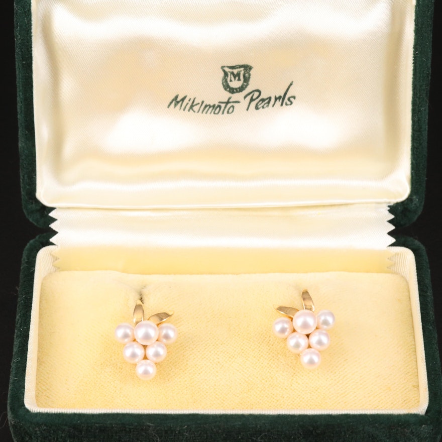 Vintage Mikimoto 18K Pearl Grape Cluster Drop Earrings