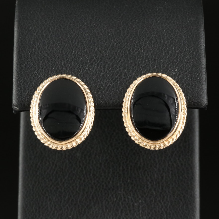14K Black Onyx Oval Earrings