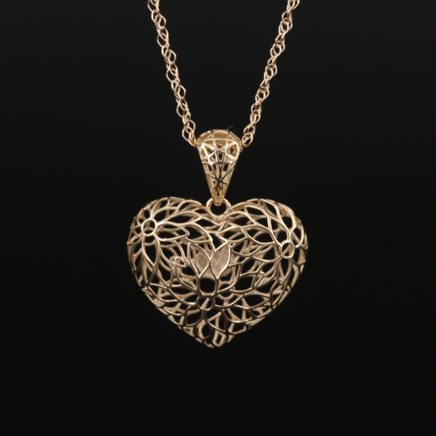 10K Openwork Heart Pendant Necklace