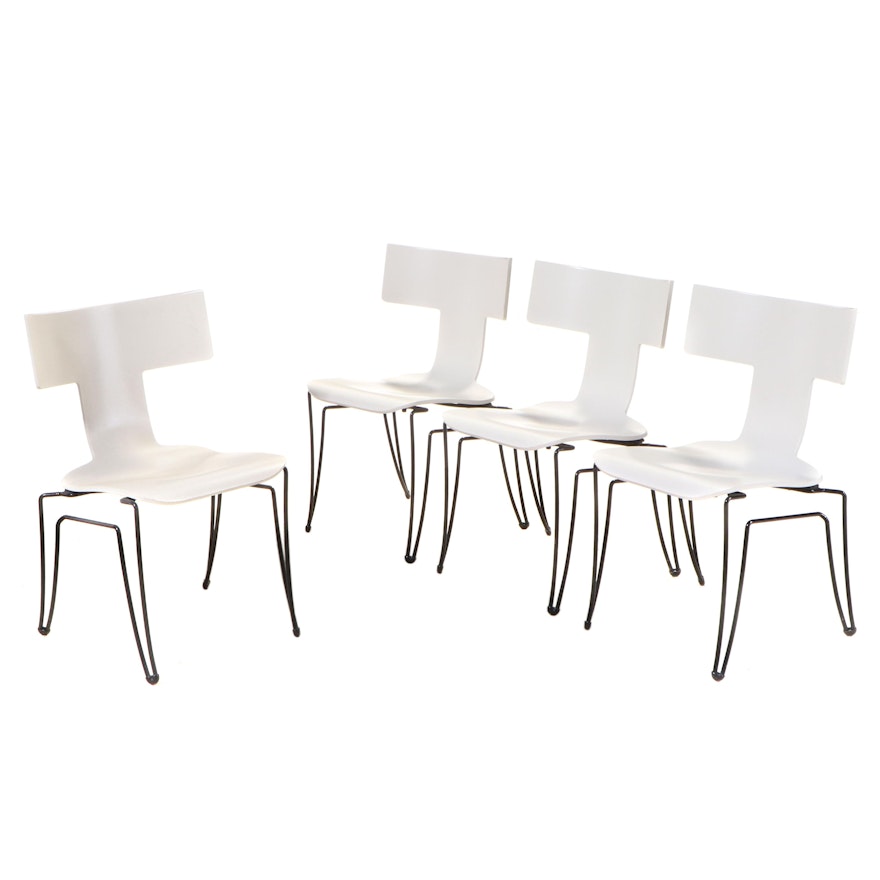 Four John Hutton for Donghia "Anziano" Bentwood and Steel Stacking Side Chairs