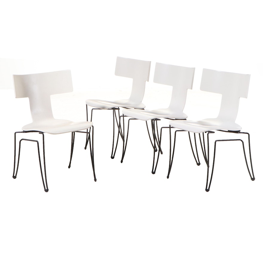 Four John Hutton for Donghia "Anziano" Bentwood and Steel Stacking Side Chairs