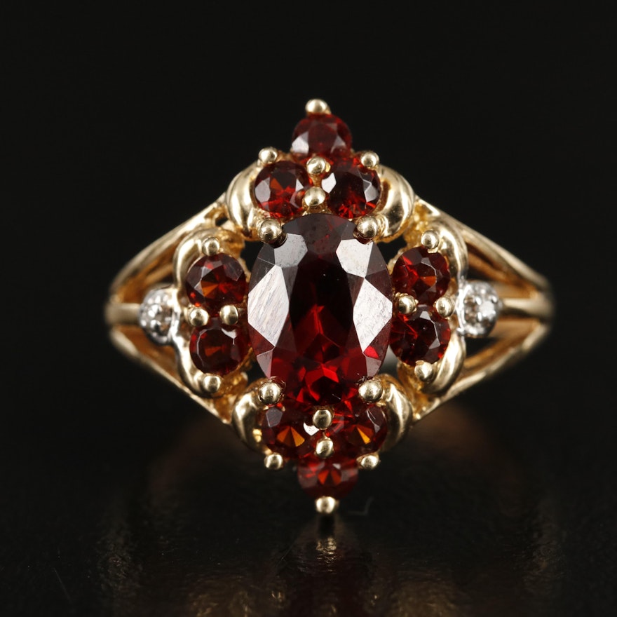 14K Garnet and Diamond Ring