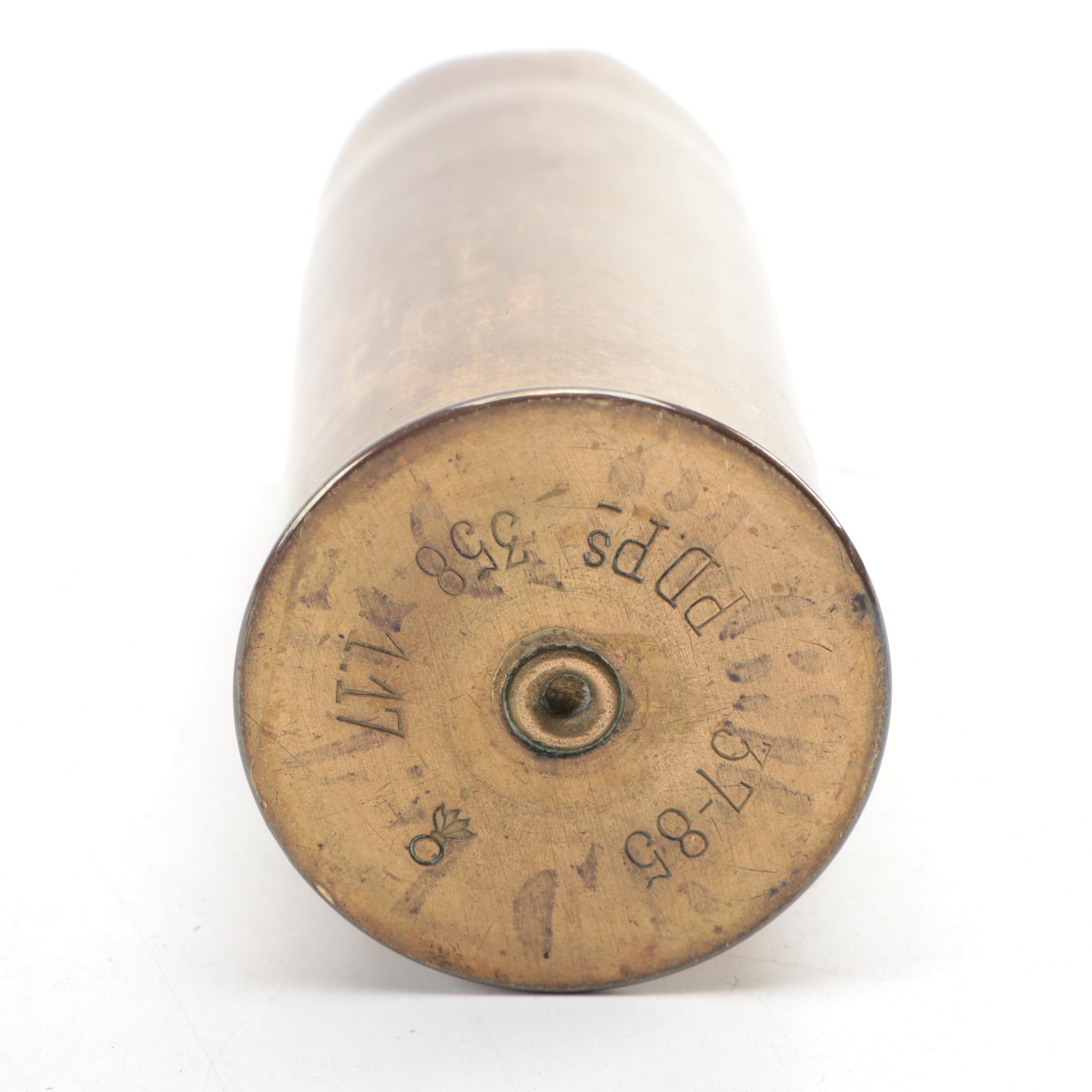 French WWI 37mm Brass Artillery Shell Vases, 1917 and 1918