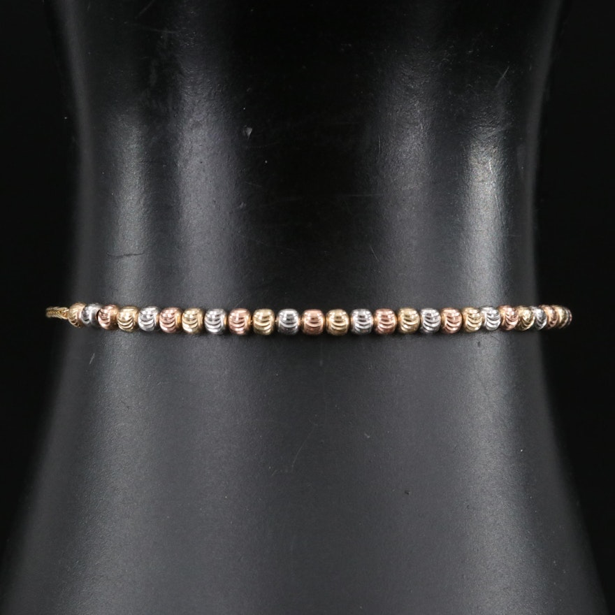 14K Diamond-Cut Bead Bolo Bracelet