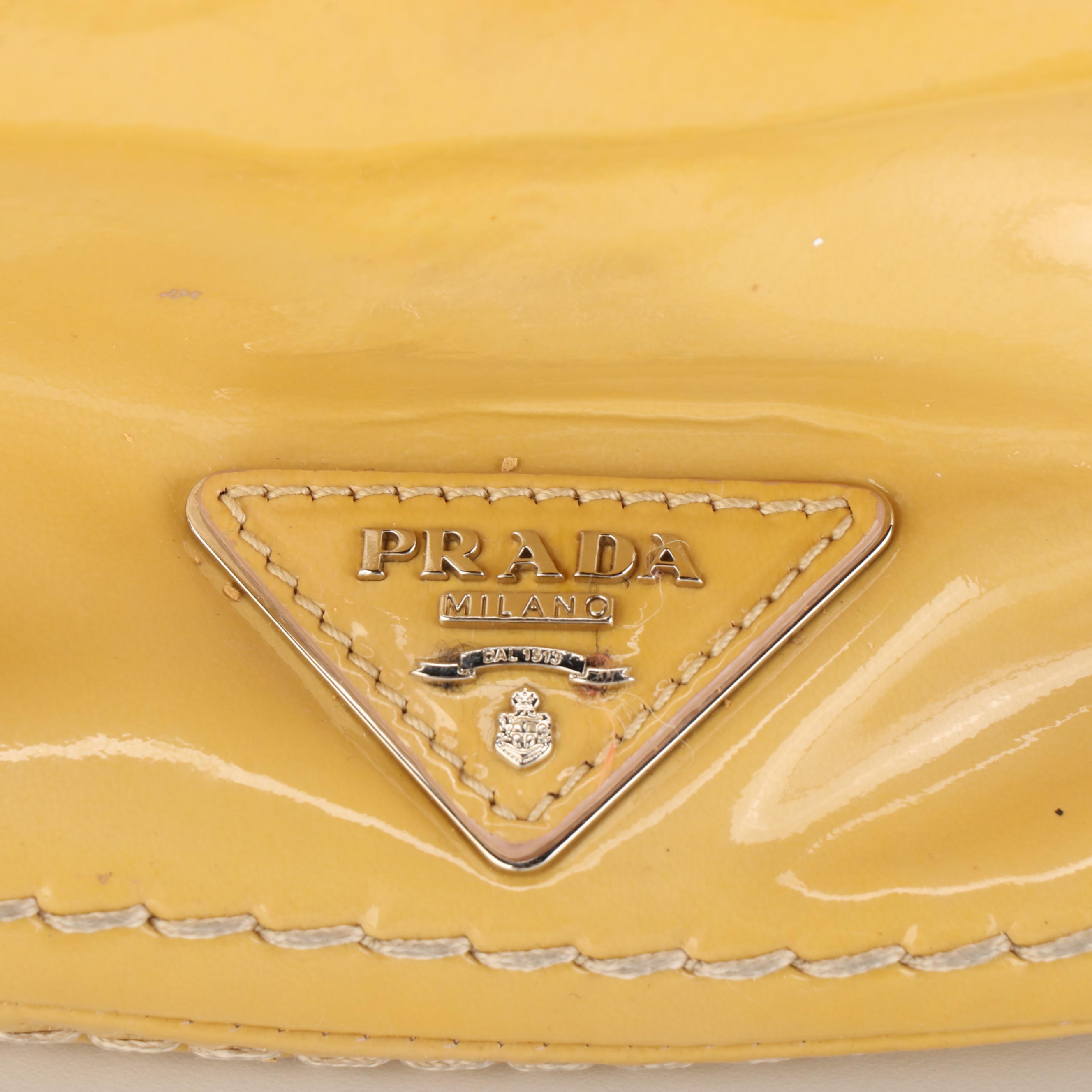 Prada Small Flap Shoulder Bag in Bicolor Contrast-Stitched Patent Leather