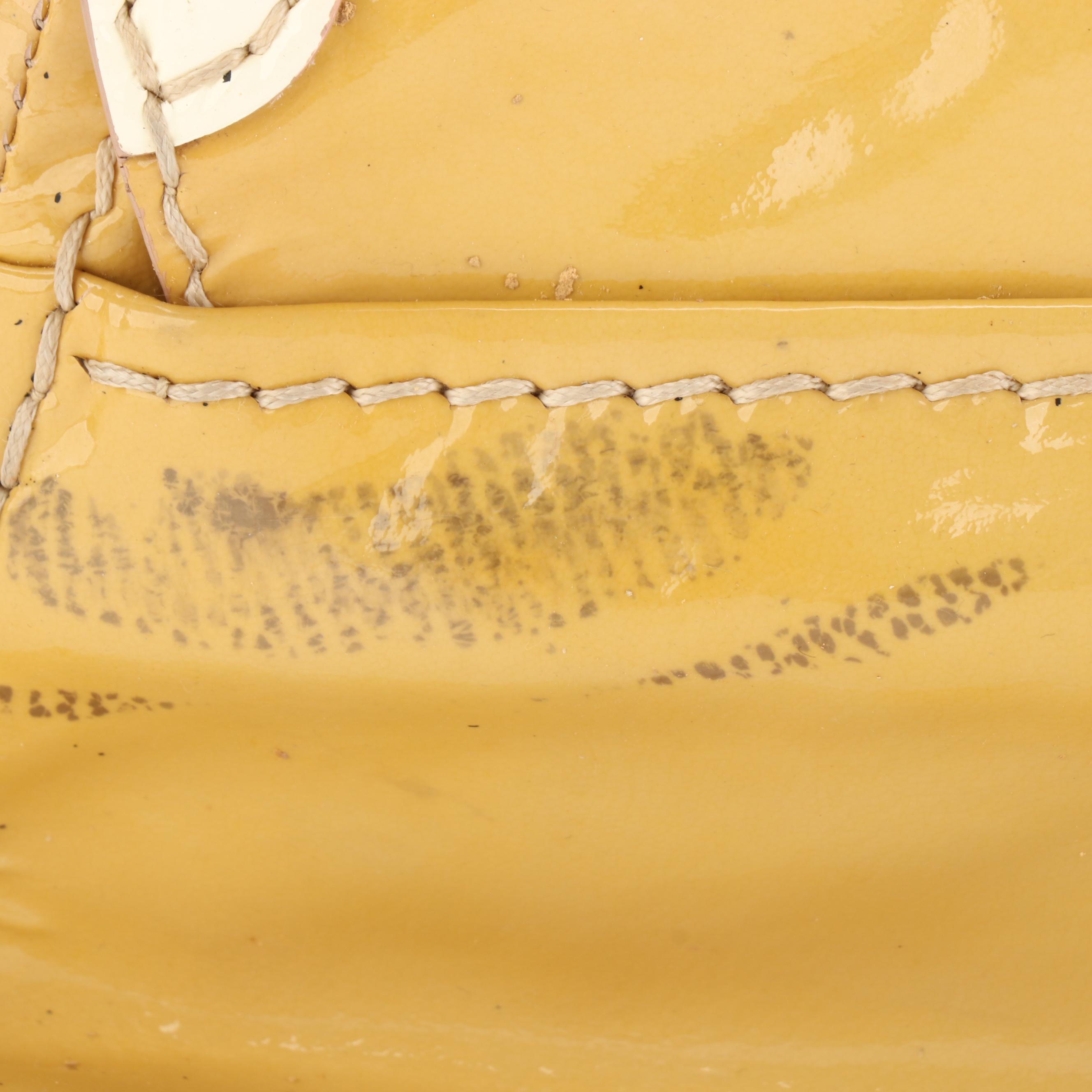 Prada Small Flap Shoulder Bag in Bicolor Contrast-Stitched Patent Leather