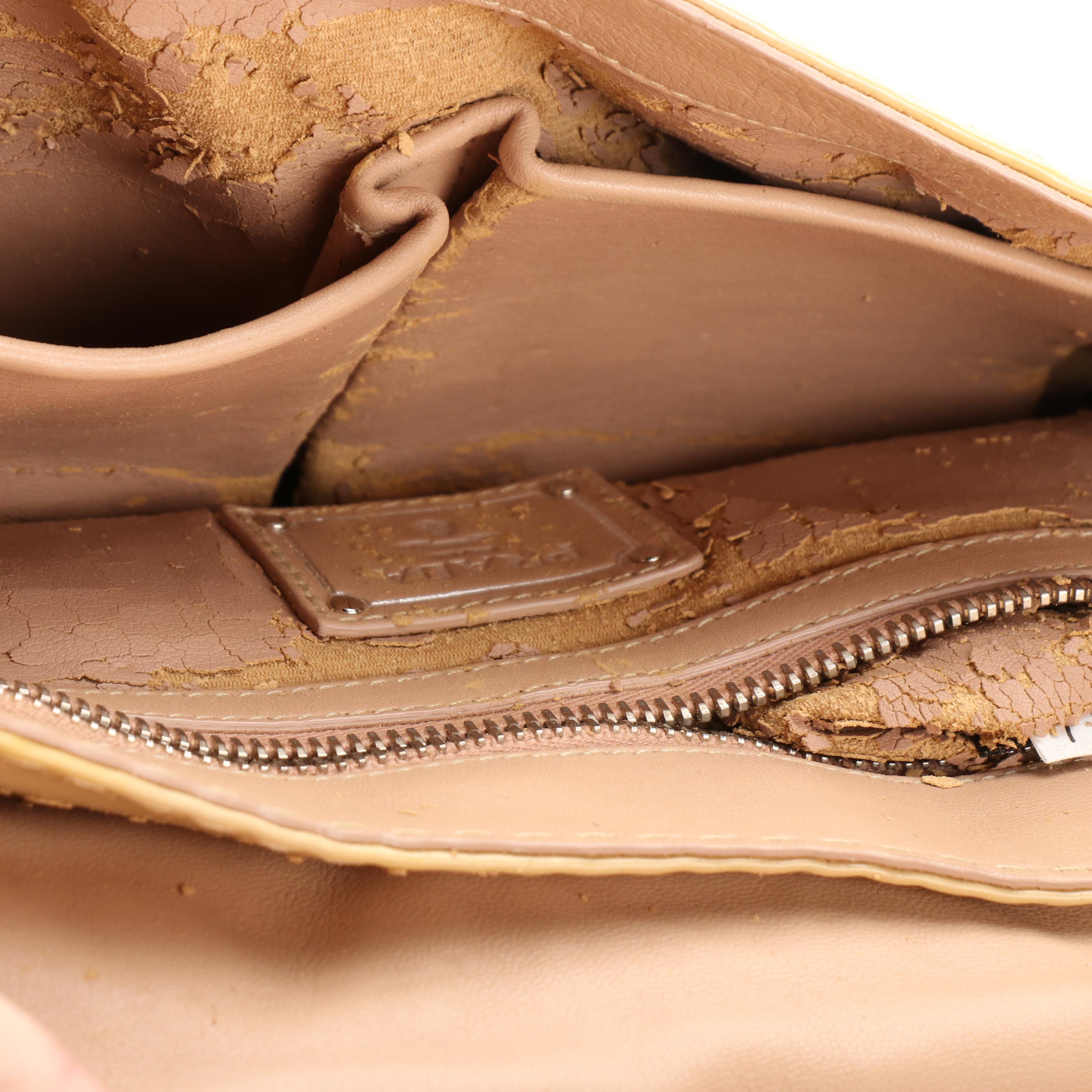 Prada Small Flap Shoulder Bag in Bicolor Contrast-Stitched Patent Leather