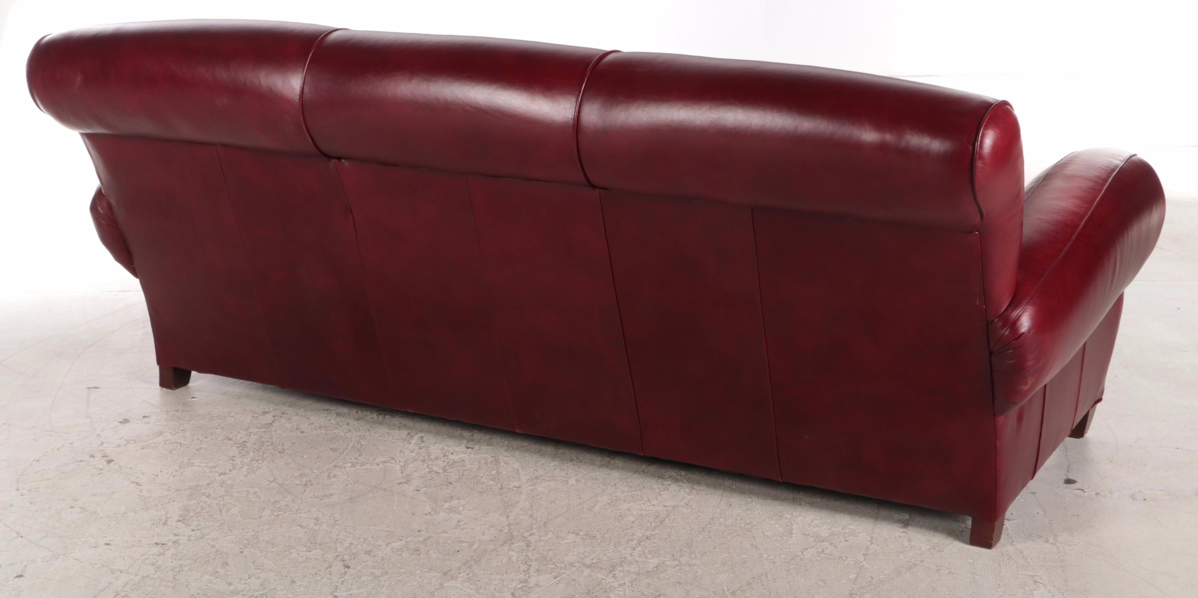 Mitchell Gold + Bob Williams for Pottery Barn Maroon Leather Sofa