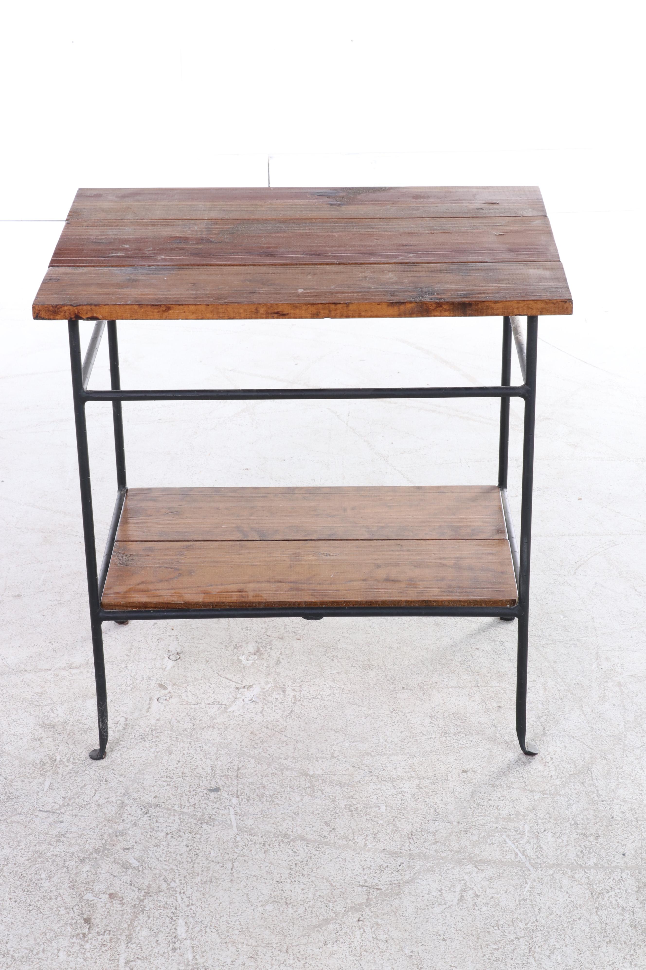 Custom-Made Contemporary Pine and Iron Side Table and Coffee Table
