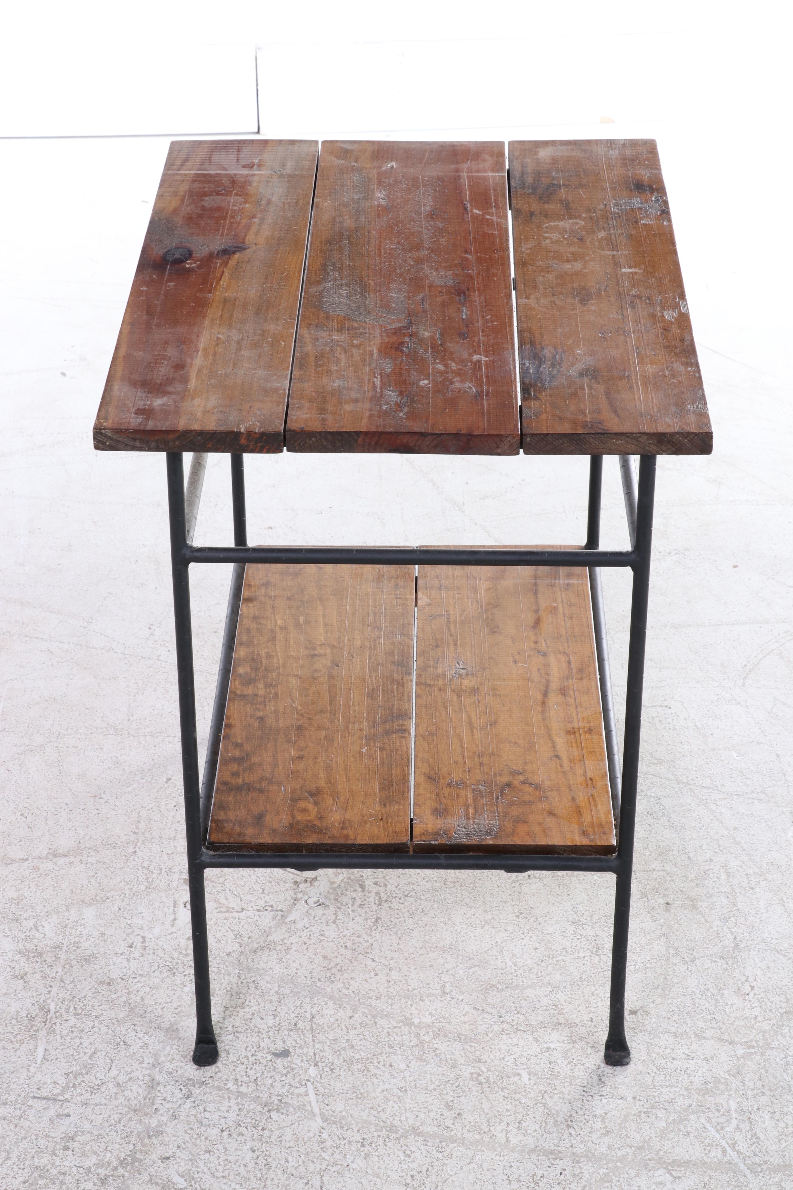 Custom-Made Contemporary Pine and Iron Side Table and Coffee Table