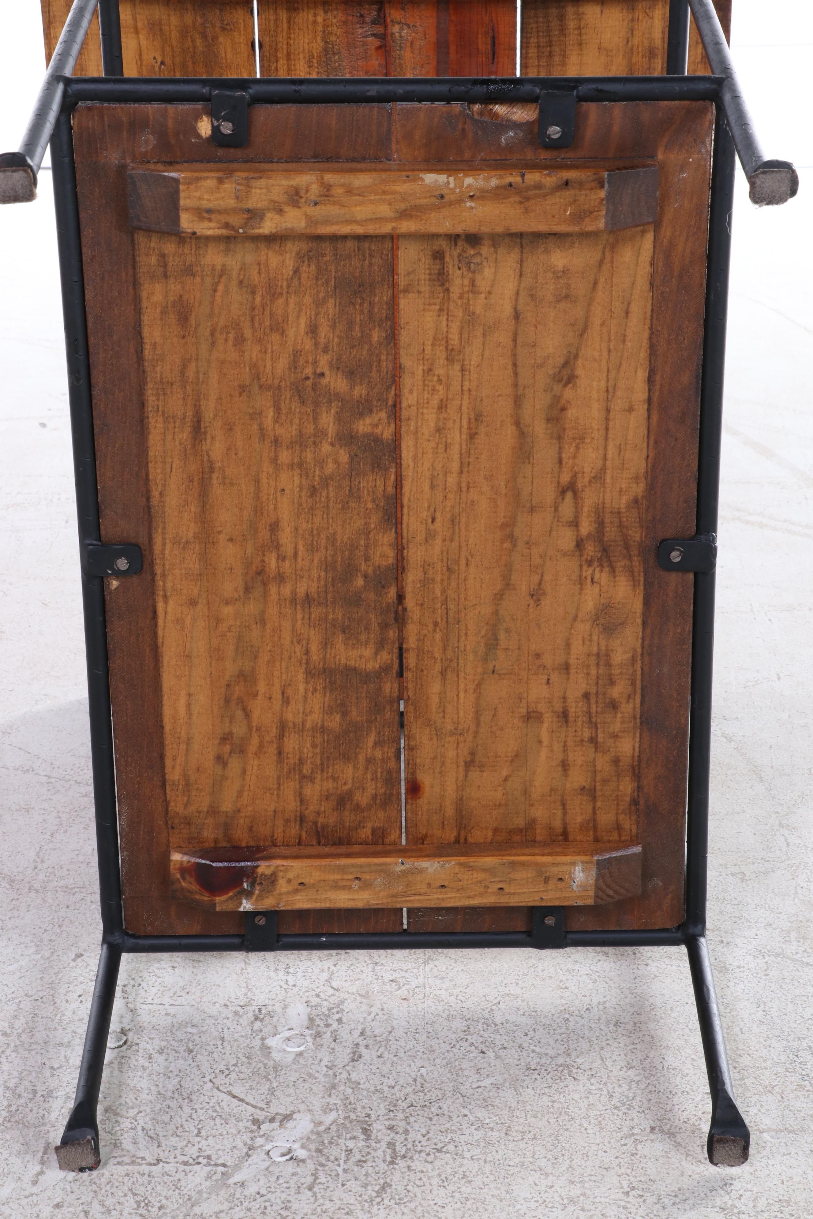 Custom-Made Contemporary Pine and Iron Side Table and Coffee Table