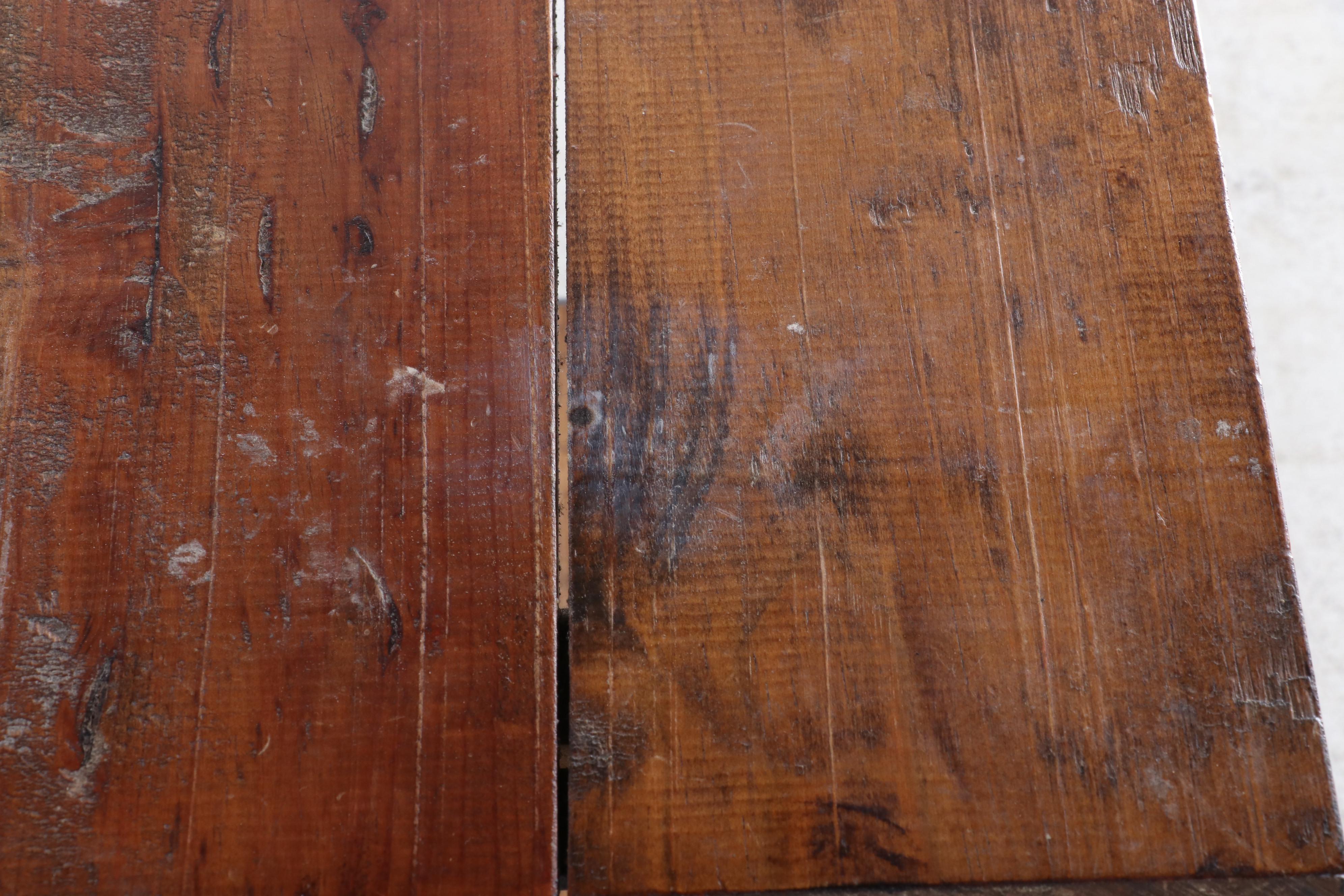 Custom-Made Contemporary Pine and Iron Side Table and Coffee Table