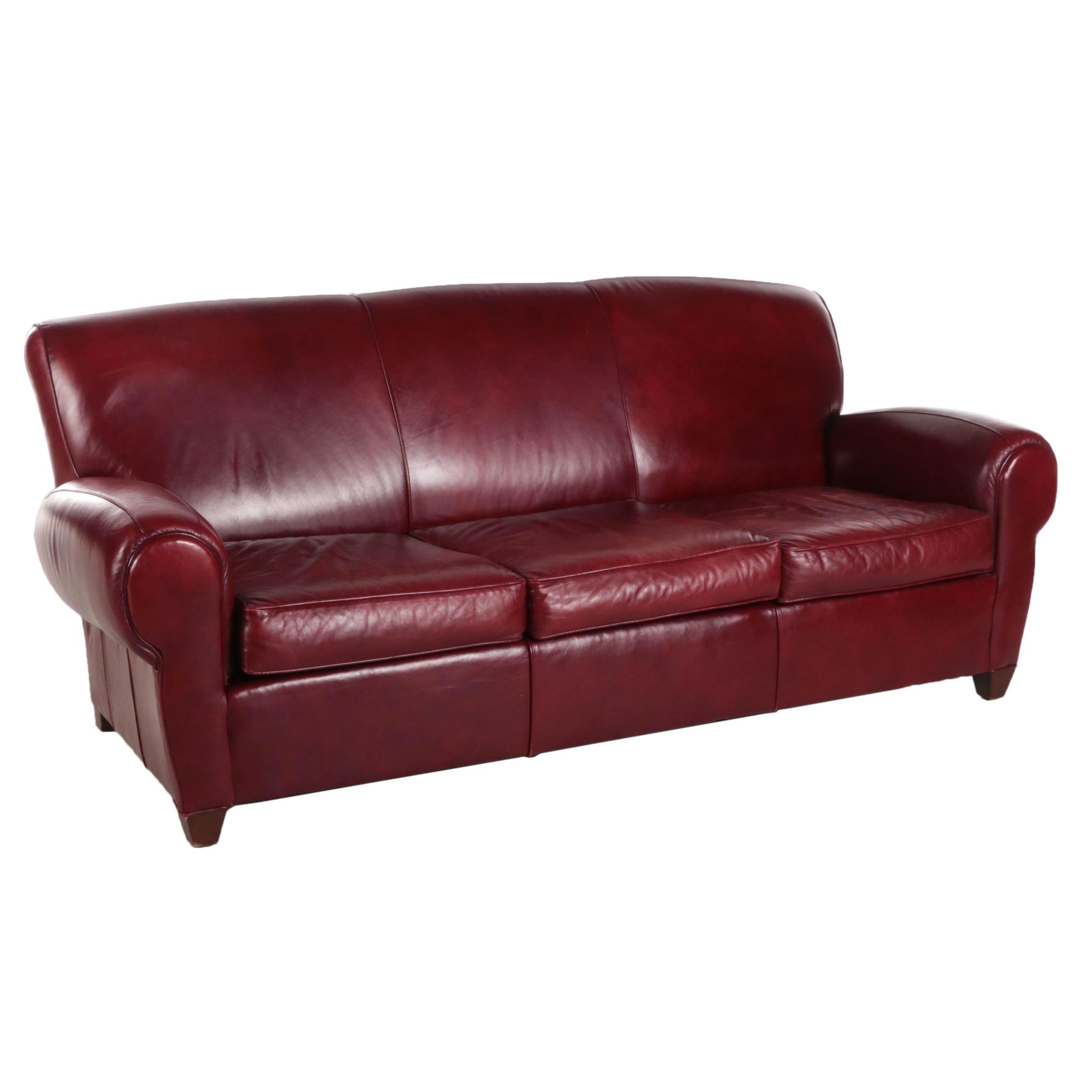 Mitchell Gold + Bob Williams for Pottery Barn Maroon Leather Sofa